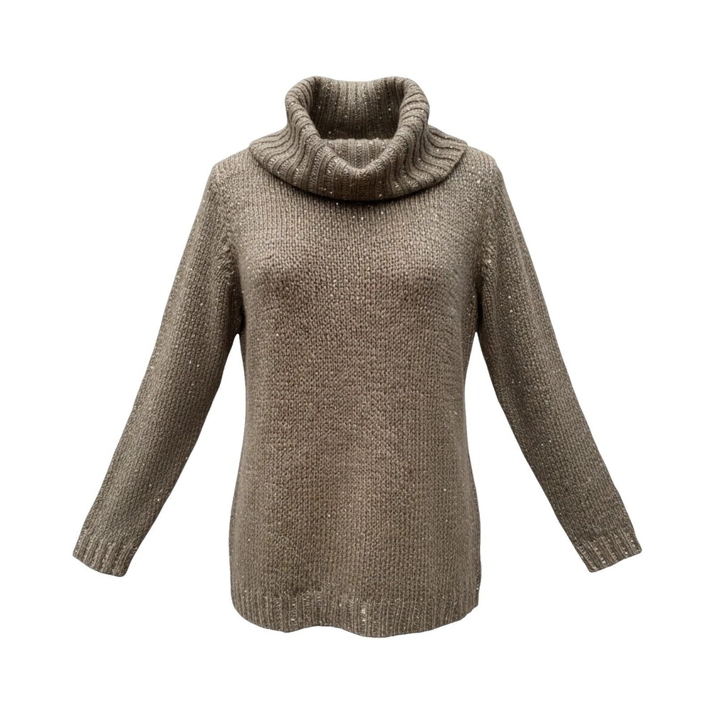 Liz Claiborne Cowl Neck Sequin Sweater Smoky Taupe Metallic Knit 1X New